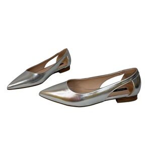 Masseys Women Pointed Toe Ballet Flats 8.5W Metallic Silver Shiny Ballerina Shoe